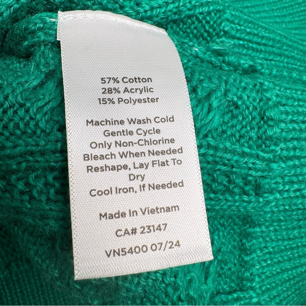 TALBOTS Kelly Green Cable Knit Crew Neck Cotton Blend Sweater *New w Tags* M - Picture 7 of 11